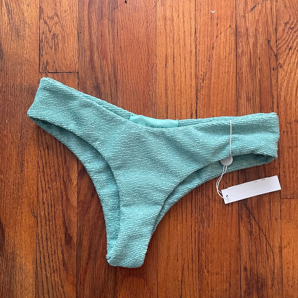 NWT Citrine Lila Textured Thong Bikini Swim Bottoms in Aqua‎ Size S